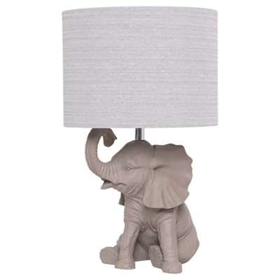 Hathi Table Lamp Grey Resin Elephant and Fabric Shade Design