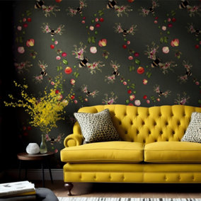 Hattie Lloyd Home - Bee Bloom Wallpaper - Charcoal - Sample