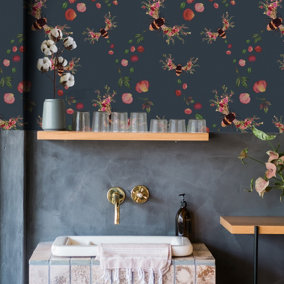 Hattie Lloyd Home - Bee Bloom Wallpaper - Dark Blue - Sample