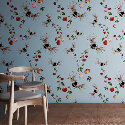 Hattie Lloyd Home - Bee Bloom Wallpaper - Duck Egg Limited Edition - Roll