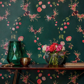 Hattie Lloyd Home - Bee Bloom Wallpaper - Velvet Green - Sample