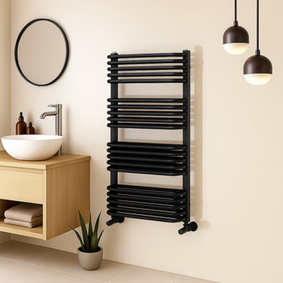 Hattie Matt Black Heated Towel Rail - 1000x500mm | DIY at B&Q