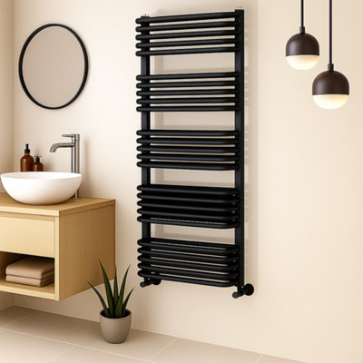Hattie Matt Black Heated Towel Rail - 1269x500mm