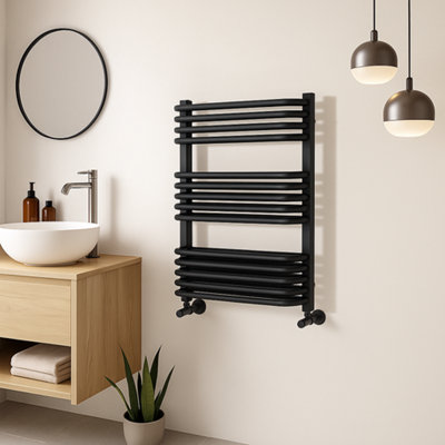 Hattie Matt Black Heated Towel Rail - 736x500mm