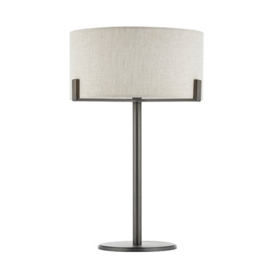 Hatton Brushed Bronze with Natural Linen Shade Classic Style 1 light Table Light