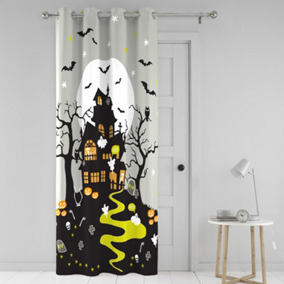 Haunted House Glow in the Dark Eyelet Single Panel Door Curtain