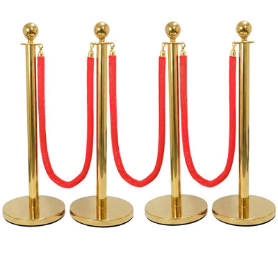 Hausen Gold Crowd Control Barrier Set 4 Pack with 3 Ropes Fillable ...