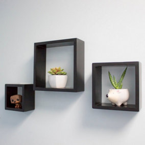 Hava Set of 3 Cube Floating Wall Shelves, Black