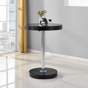 Havana Bar Table Round Breakfast Table For Kitchen Living Dining Room Multi-Purpose 2 to 4 Seater Black High Gloss Dia.80xH108cm