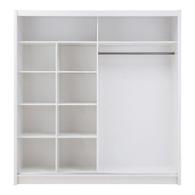 Havana Contemporary Mirrored Sliding 2 Door Wardrobe 9 Shelves 1 Rail White (H)2150mm (W)2030mm (D)610mm