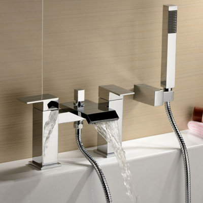 Havana Polished Chrome Deck-mounted Bath Shower Mixer Tap with Handset