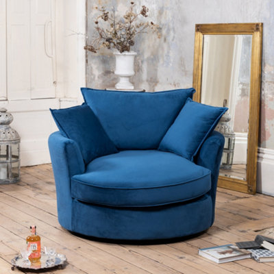 Havana Velvet Fabric Swivel Based Base Cuddle Chair - Blue