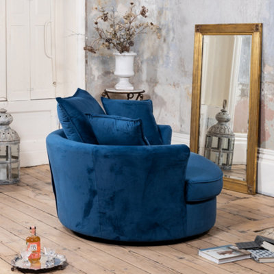 Havana Velvet Fabric Swivel Based Base Cuddle Chair - Blue