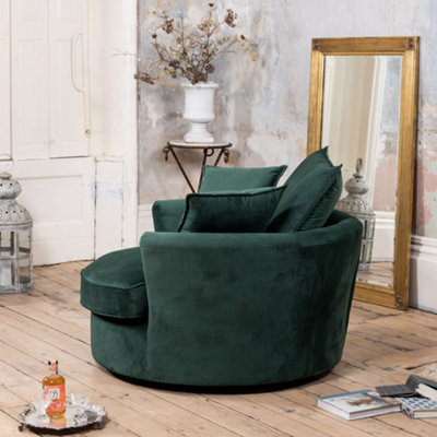 Havana Velvet Fabric Swivel Based Base Cuddle Chair - Green
