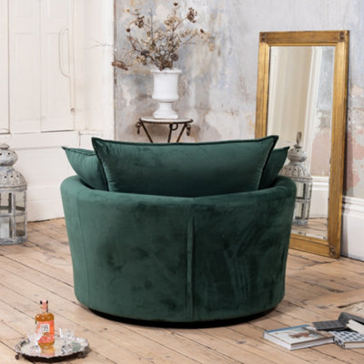 Havana Velvet Fabric Swivel Based Base Cuddle Chair - Green