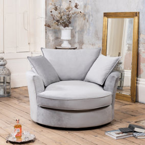 Havana Velvet Fabric Swivel Based Base Cuddle Chair - Grey