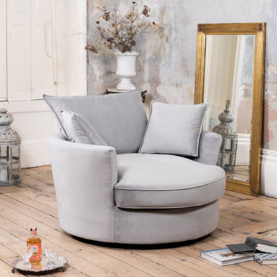 Havana Velvet Fabric Swivel Based Base Cuddle Chair - Grey