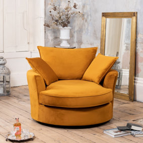 Havana Velvet Fabric Swivel Based Base Cuddle Chair - Orange