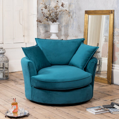 Havana Velvet Fabric Swivel Based Base Cuddle Chair Teal