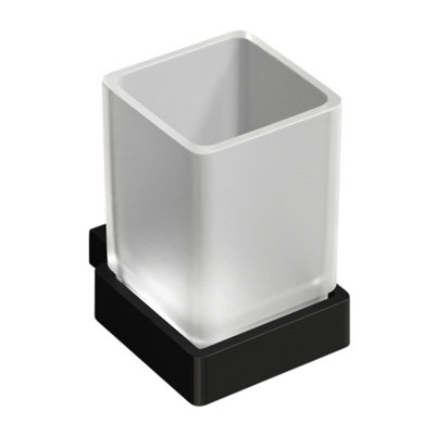 Havana Wall Mounted Black Toothbrush Holder with Glass Tumbler