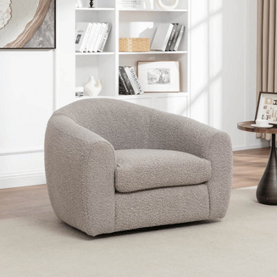 Haven 1-Seater Modern Swivel Chair Taupe Rounded Sofa