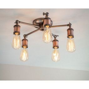 Haven Aged Pewter and Aged Copper Industrial 5 Light Semi Flush Ceiling Light