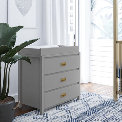 HAVEN, DOVE GREY 3 DRAWER DRESSER WITH CHANGING TOPPER