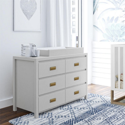 HAVEN, DOVE GREY 6 DRAWER DRESSER WITH CHANGING TOPPER