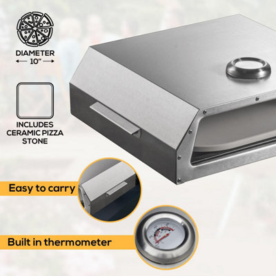 Haven Mini Pizza BBQ Oven Stainless Steel Silver w/ 11" Ceramic Pizza Stone Base