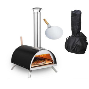 Haven Pizza Oven Built-in Thermometer w/ Rain Cover & Pizza Paddle, Black/Silver
