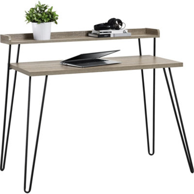 Haven Retro Desk with Riser in Distressed Grey Oak