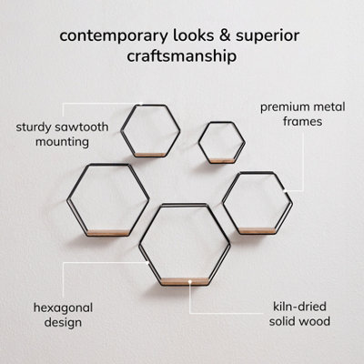 Haverstock Wall Shelf Floating Shelf Wall Mounted Shelf Book Shelves Solid Wood & Iron Black & Natural Set of 5