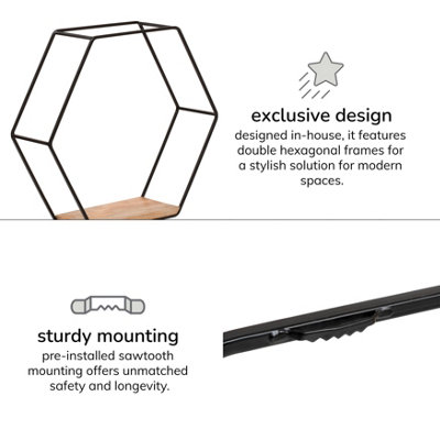 Haverstock Wall Shelf Floating Shelf Wall Mounted Shelf Book Shelves Solid Wood & Iron Black & Natural Set of 5