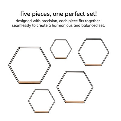 Haverstock Wall Shelf Floating Shelf Wall Mounted Shelf Book Shelves Solid Wood & Iron Black & Natural Set of 5