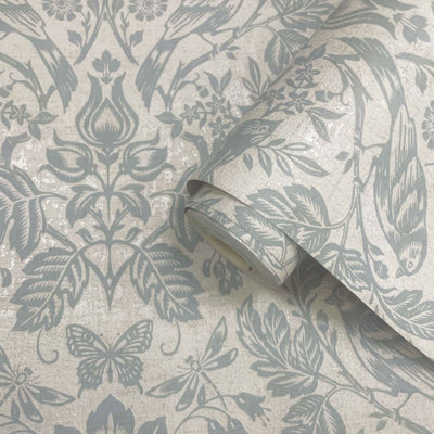 Hawthorn Meadow Textured Blown Vinyl Wallpaper Blue Holden 76000