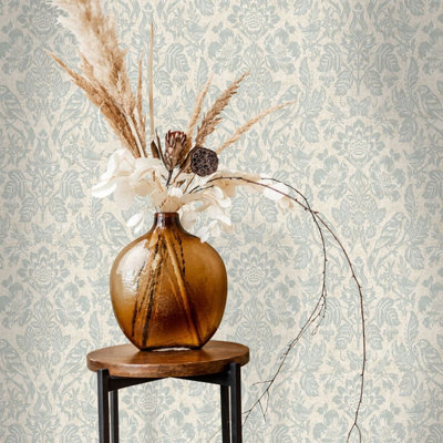 Hawthorn Meadow Textured Blown Vinyl Wallpaper Blue Holden 76000