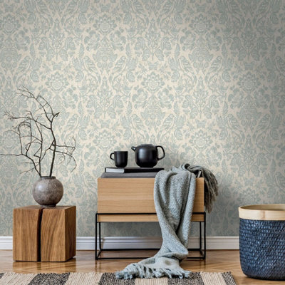Hawthorn Meadow Textured Blown Vinyl Wallpaper Blue Holden 76000