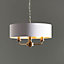 Haywood Antique Brass with Vintage White Faux Silk Shade Classic Modern 3 Light Ceiling Pendant
