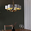 Haywood Antique Brass with Vintage White Faux Silk Shades Classic Modern 6 Light Ceiling Pendant
