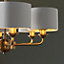 Haywood Antique Brass with Vintage White Faux Silk Shades Classic Modern 6 Light Ceiling Pendant
