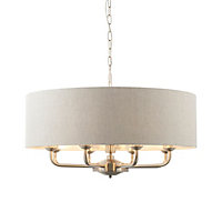 Haywood Brushed Chrome with Natural Linen Shade Classic Modern 8 Light Ceiling Pendant