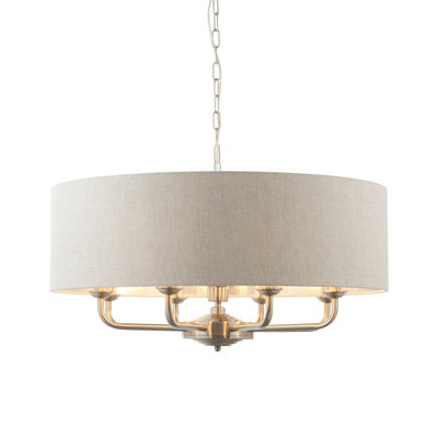 Haywood Brushed Chrome with Natural Linen Shade Classic Modern 8 Light Ceiling Pendant