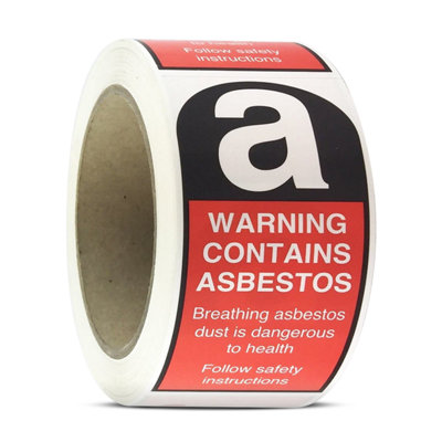 Hazard Warning Tape Warning Contains Asbestos, Vinyl, Red and Black on