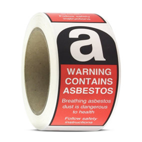 Hazard Warning Tape Warning Contains Asbestos, Vinyl, Red and Black on White Self-Adhesive