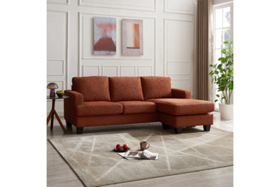 Hazel 3 Seater Sofa With Chaise, Burnt Orange Boucle Fabric