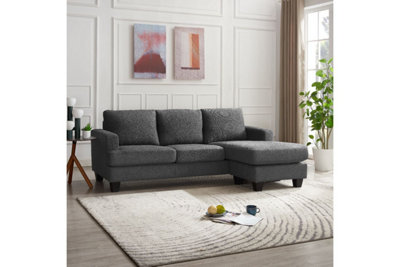 Hazel 3 Seater Sofa With Chaise, Grey Boucle Fabric