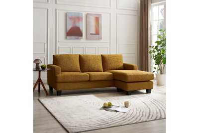 Hazel 3 Seater Sofa With Chaise, Mustard Boucle Fabric