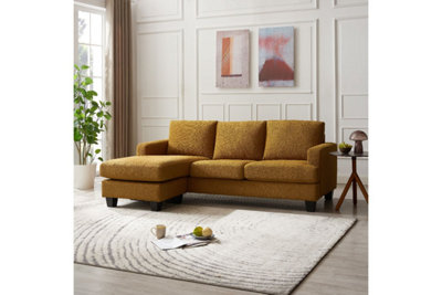 Hazel 3 Seater Sofa With Chaise, Mustard Boucle Fabric