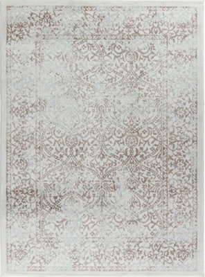 HAZEL Vintage Traditional Oriental Boho Tan/Ivory Area Rug 120 x 170 cm