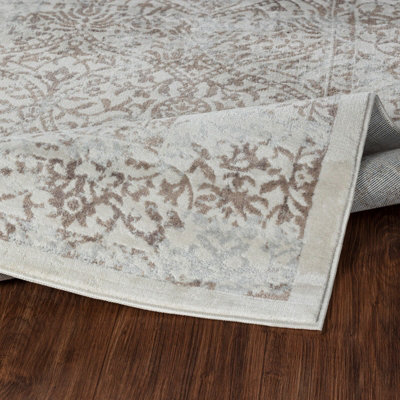 HAZEL Vintage Traditional Oriental Boho Tan/Ivory Area Rug 120 x 170 cm